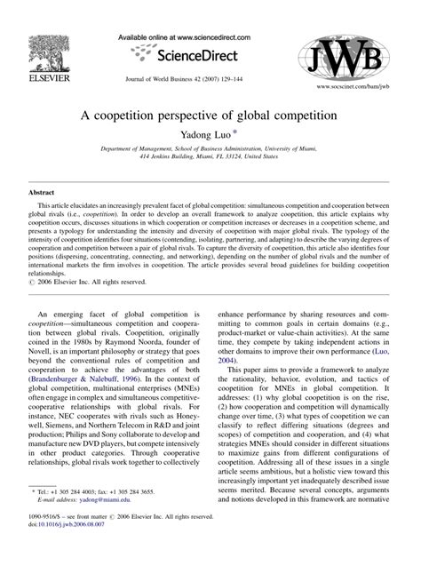 A coopetition perspective of global competition .